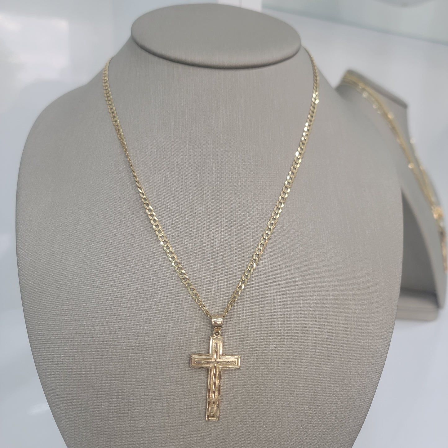 Cadena corte brillo 14k y crucifijo 14k