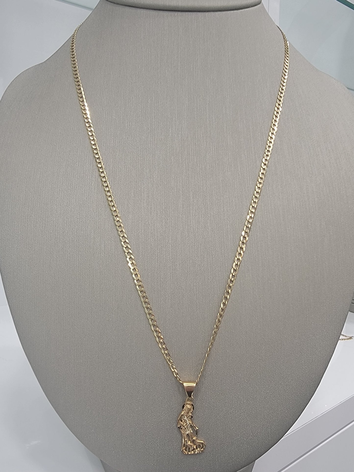 Cadena eslabon cortebrillo y Dije de San Lazaro. Oro 14k.