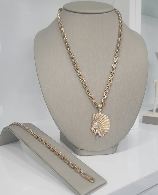 Gargantilla y colgante de Indio 14k. Pulsera 14k.