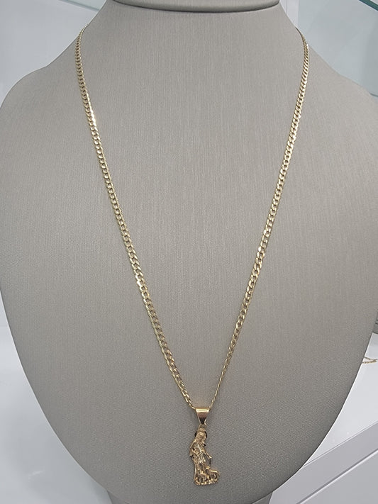 Cadena eslabon cortebrillo y Dije de San Lazaro. Oro 14k.