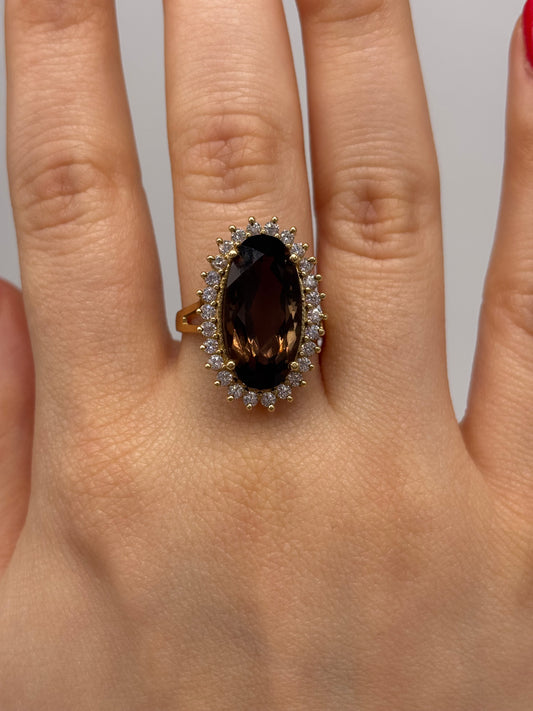 Anillo con Piedra Carmelita Corte Ovalado 14K